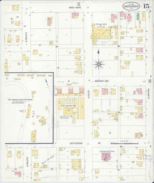 Sanborn Fire Insurance Map from Cape Girardeau, Cape Girardeau County, Missouri (1908), Sheet #0015 - Historic Sanborn Fire Insurance Map Print, vintage old map wall art, antique decor, genealogy gift, Missouri Missouri map