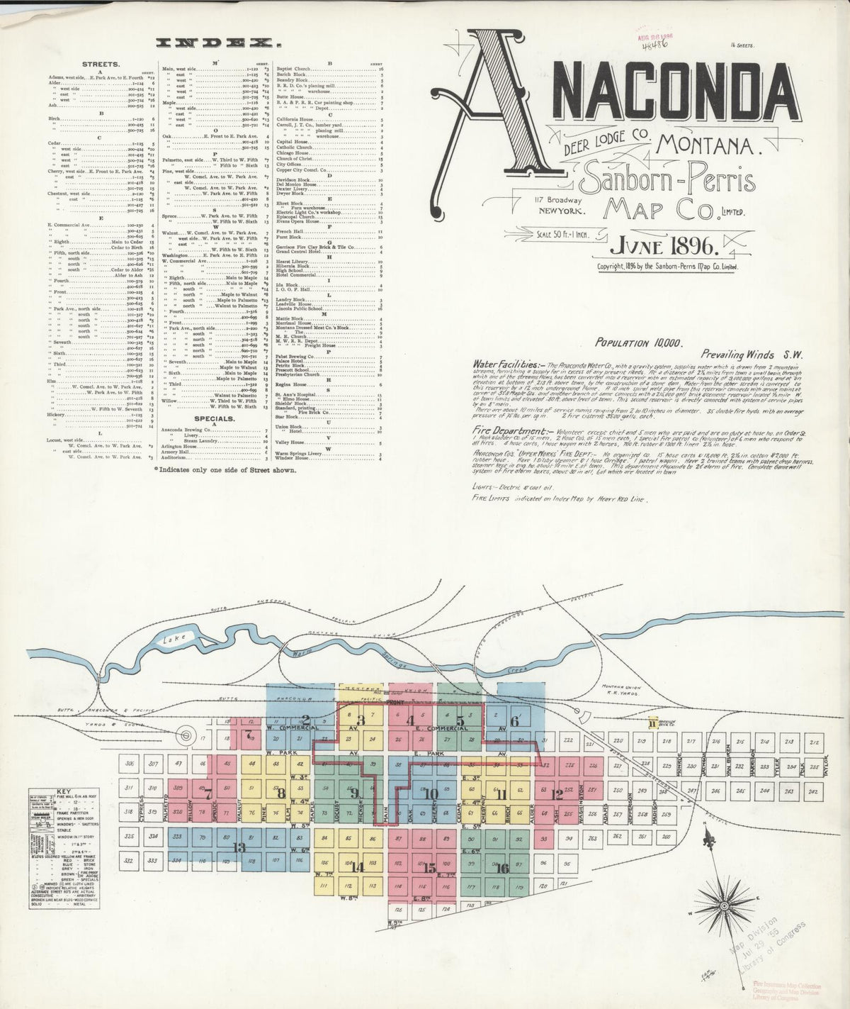 Sanborn Fire Insurance Map from Anaconda, Deer Lodge County, Montana (1896), Sheet #0001 - Historic Sanborn Fire Insurance Map Print, vintage old map wall art, antique decor, genealogy gift, Montana Montana map