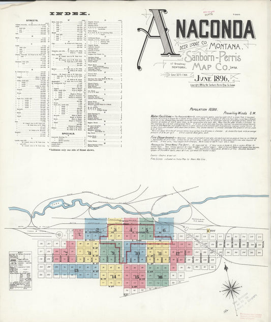 Sanborn Fire Insurance Map from Anaconda, Deer Lodge County, Montana (1896), Sheet #0001 - Historic Sanborn Fire Insurance Map Print, vintage old map wall art, antique decor, genealogy gift, Montana Montana map