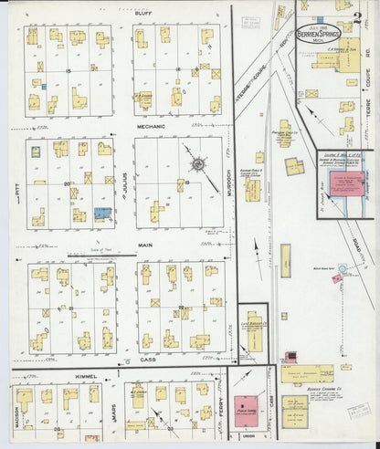 Sanborn Fire Insurance Map from Berrien Springs, Berrien County, Michigan (1918), Sheet #0002 - Historic Sanborn Fire Insurance Map Print, vintage old map wall art, antique decor, genealogy gift, Michigan Michigan map