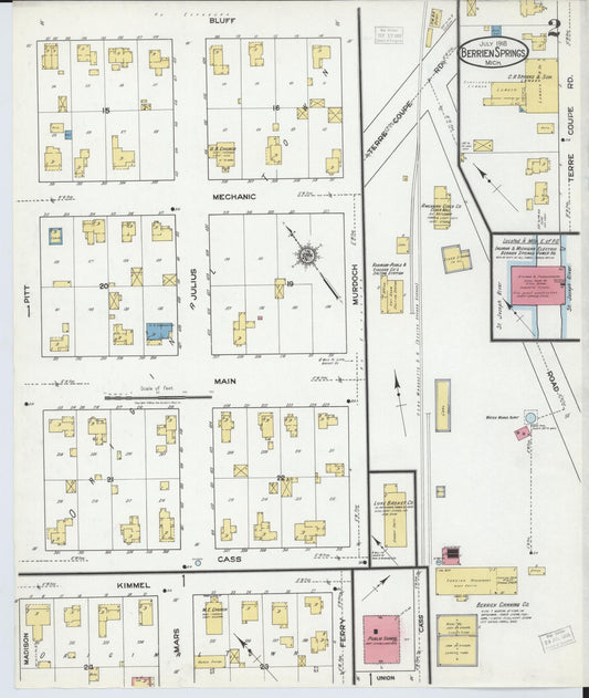 Sanborn Fire Insurance Map from Berrien Springs, Berrien County, Michigan (1918), Sheet #0002 - Historic Sanborn Fire Insurance Map Print, vintage old map wall art, antique decor, genealogy gift, Michigan Michigan map