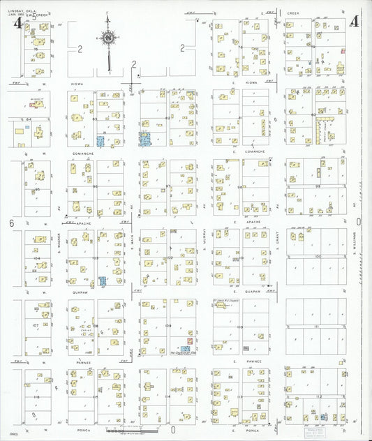 Sanborn Fire Insurance Map from Lindsay, Garvin County, Oklahoma (1951), Sheet #0004 - Historic Sanborn Fire Insurance Map Print, vintage old map wall art, antique decor, genealogy gift, Oklahoma Oklahoma map