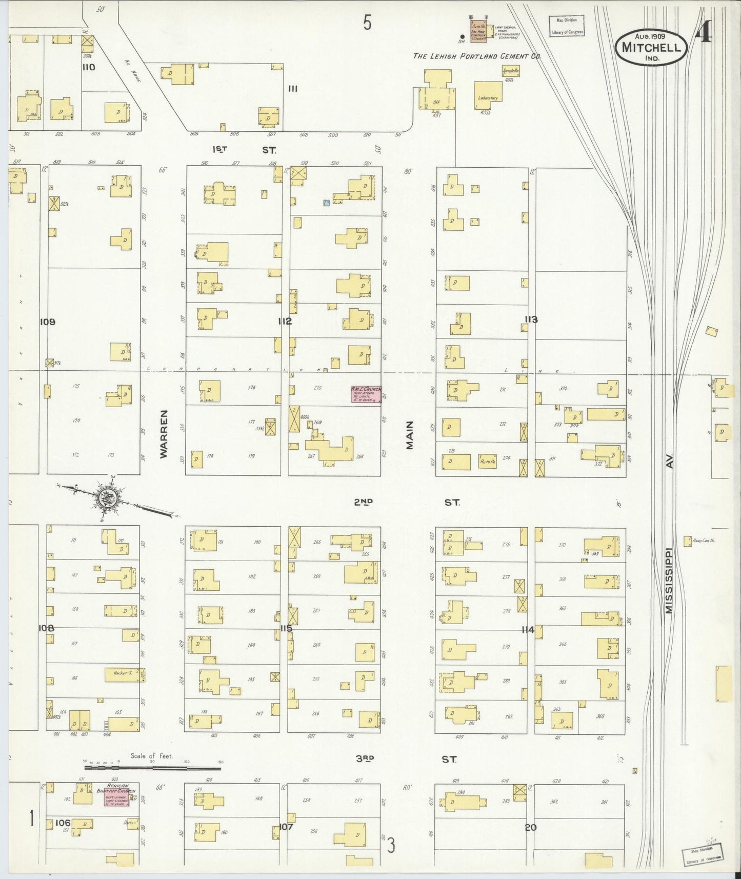 Sanborn Fire Insurance Map from Mitchell, Lawrence County, Indiana (1909), Sheet #0004 - Complete Map Set gallery image, historic Sanborn map, vintage wall art, Indiana Indiana
