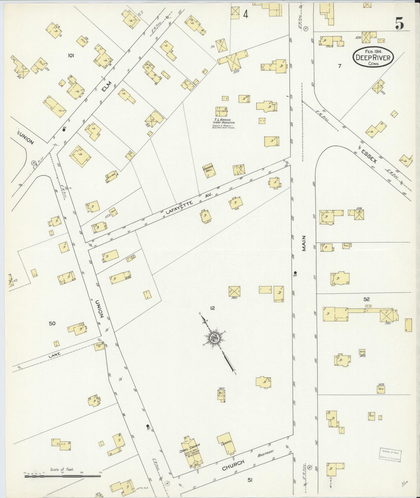 Sanborn Fire Insurance Map from Deep River, Middlesex County, Connecticut (1914), Sheet #0005 - Historic Sanborn Fire Insurance Map Print, vintage old map wall art, antique decor, genealogy gift, Connecticut Connecticut map