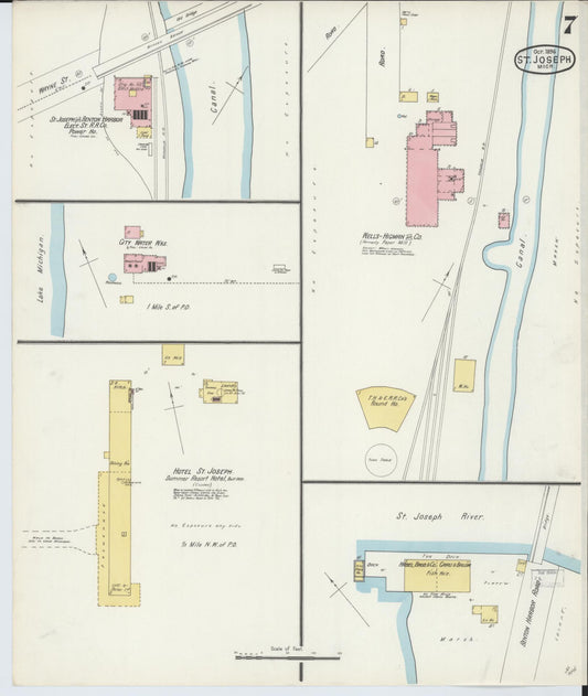 Sanborn Fire Insurance Map from Saint Joseph, Berrien County, Michigan (1896), Sheet #0007 - Historic Sanborn Fire Insurance Map Print, vintage old map wall art, antique decor, genealogy gift, Michigan Michigan map