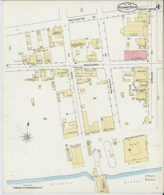 Sanborn Fire Insurance Map from Rockaway Beach, Queens County, New York (1894), Sheet #0004 - Historic Sanborn Fire Insurance Map Print, vintage old map wall art, antique decor, genealogy gift, New York New York map