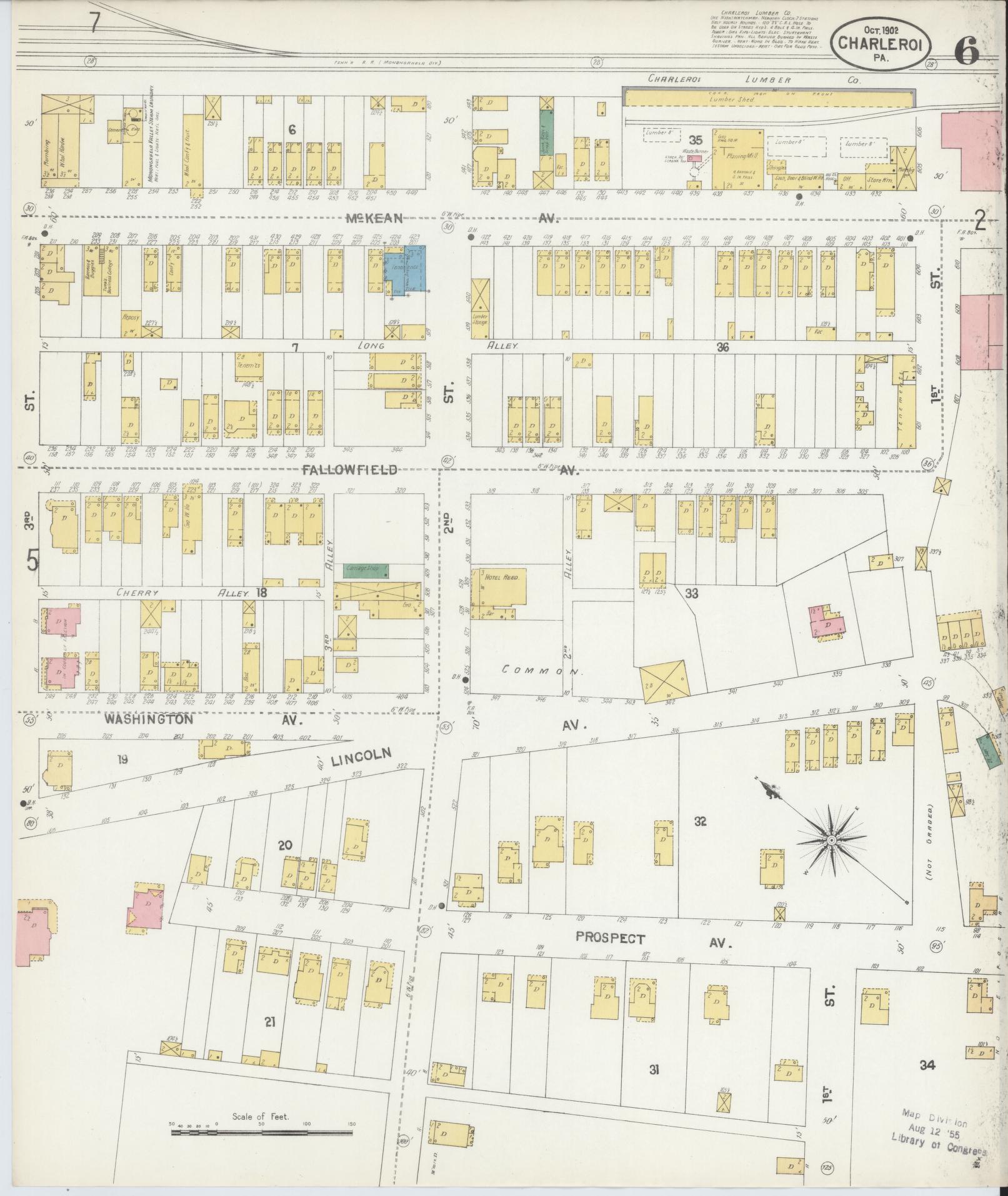 Sanborn Fire Insurance Map from Charleroi, Washington County, Pennsylvania (1902), Sheet #0006 - Historic Sanborn Fire Insurance Map Print, vintage old map wall art, antique decor, genealogy gift, Pennsylvania Pennsylvania map