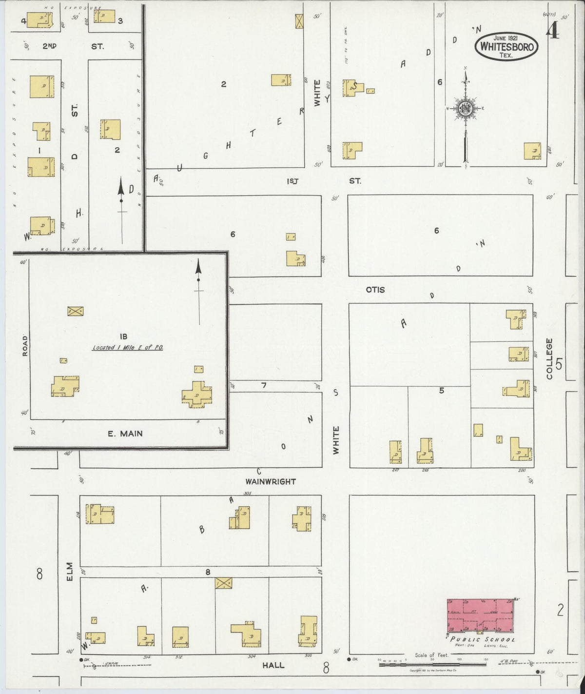 Sanborn Fire Insurance Map from Whitesboro, Grayson County, Texas (1921), Sheet #0004 - Complete Map Set gallery image, historic Sanborn map, vintage wall art, Texas Texas