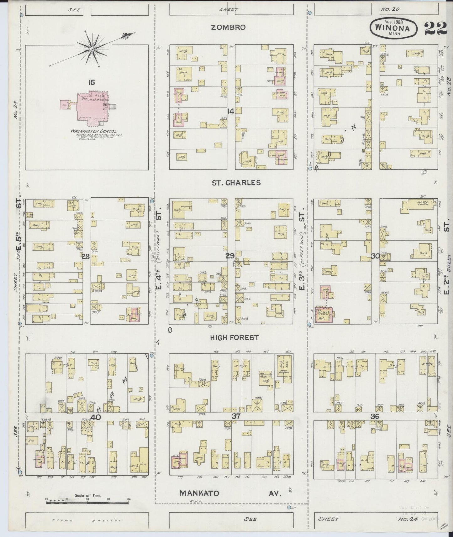 Sanborn Fire Insurance Map from Winona, Winona County, Minnesota (1889), Sheet #0022 - Complete Map Set gallery image, historic Sanborn map, vintage wall art, Minnesota Minnesota