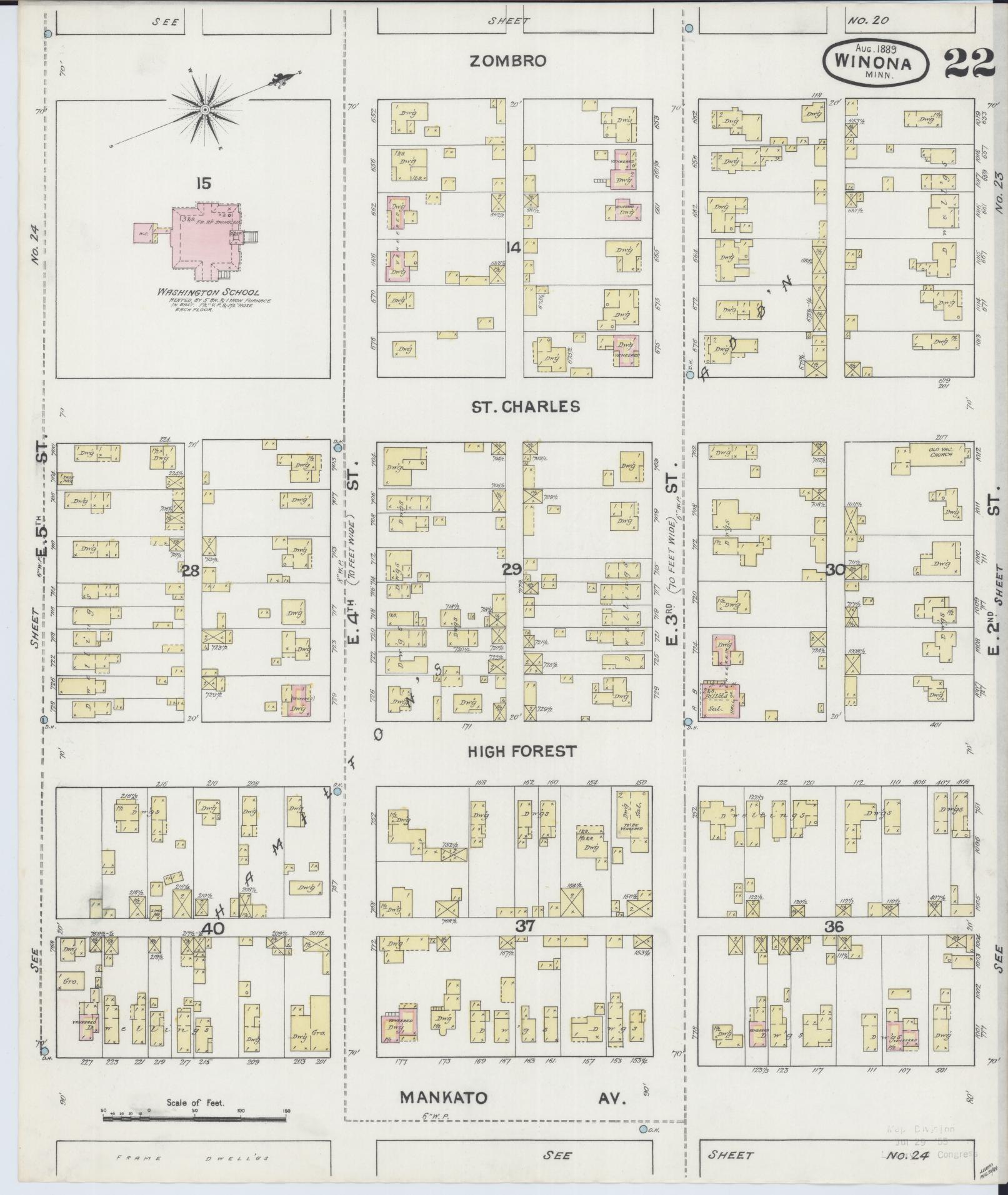 Sanborn Fire Insurance Map from Winona, Winona County, Minnesota (1889), Sheet #0022 - Complete Map Set gallery image, historic Sanborn map, vintage wall art, Minnesota Minnesota