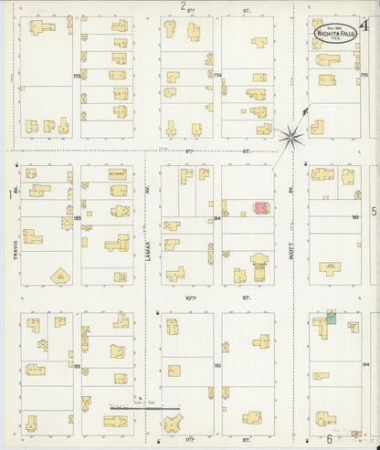 Sanborn Fire Insurance Map from Wichita Falls, Wichita County, Texas (1904), Sheet #0004 - Historic Sanborn Fire Insurance Map Print, vintage old map wall art, antique decor, genealogy gift, Texas Texas map