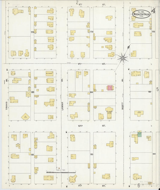 Sanborn Fire Insurance Map from Wichita Falls, Wichita County, Texas (1904), Sheet #0004 - Historic Sanborn Fire Insurance Map Print, vintage old map wall art, antique decor, genealogy gift, Texas Texas map