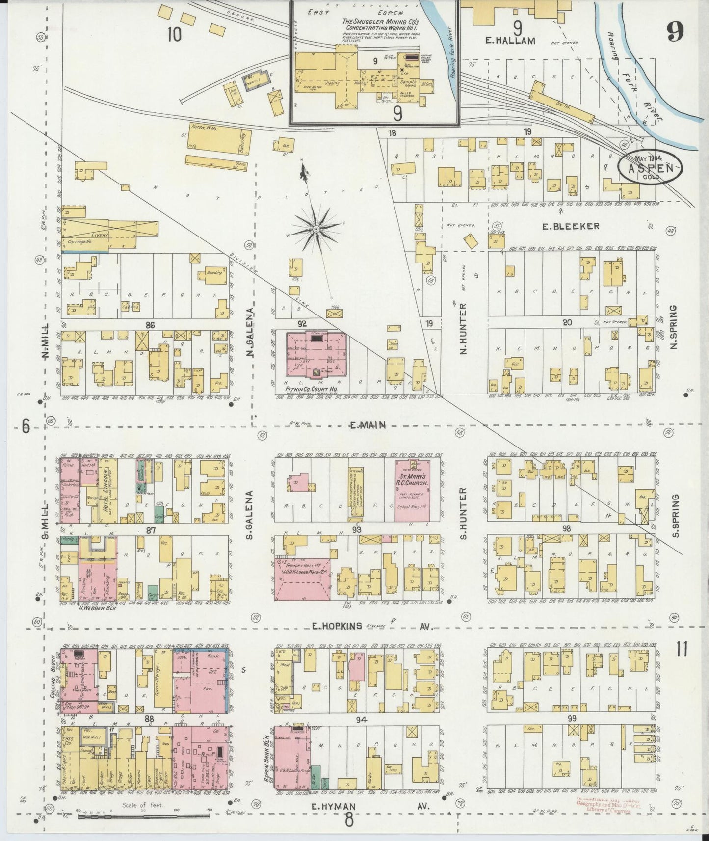 Sanborn Fire Insurance Map from Aspen, Pitkin County, Colorado (1904), Sheet #0009 - Complete Map Set gallery image, historic Sanborn map, vintage wall art, Colorado Colorado