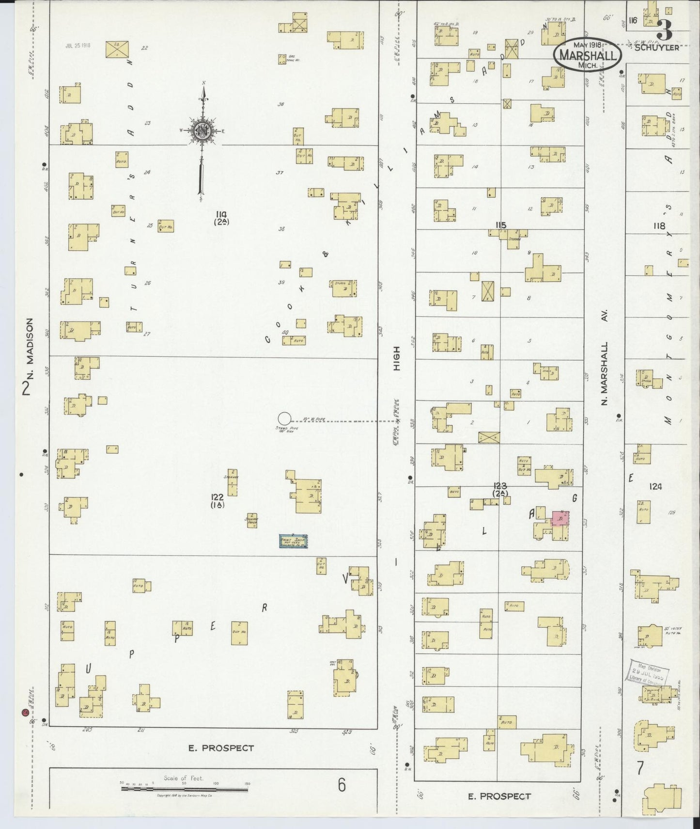 Sanborn Fire Insurance Map from Marshall, Calhoun County, Michigan (1916), Sheet #0003 - Complete Map Set gallery image, historic Sanborn map, vintage wall art, Michigan Michigan