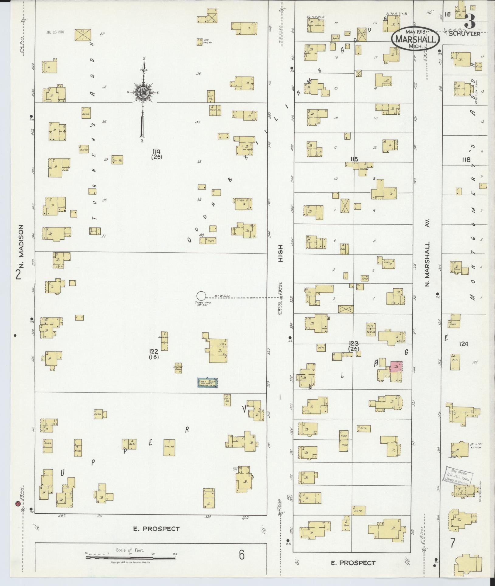 Sanborn Fire Insurance Map from Marshall, Calhoun County, Michigan (1916), Sheet #0003 - Complete Map Set gallery image, historic Sanborn map, vintage wall art, Michigan Michigan