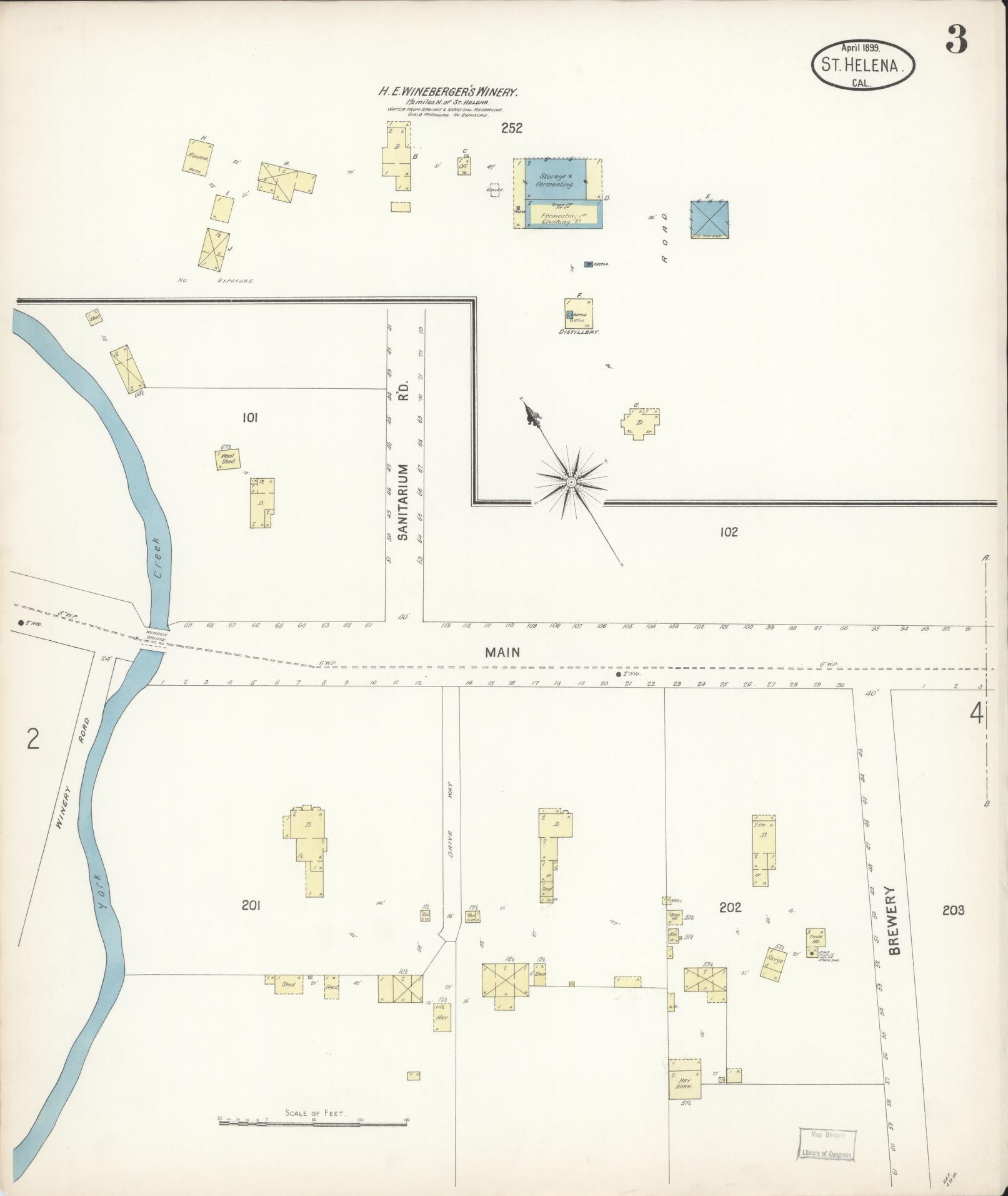 Sanborn Fire Insurance Map from Saint Helena, Napa County, California (1899), Sheet #0003 - Complete Map Set gallery image, historic Sanborn map, vintage wall art, California California