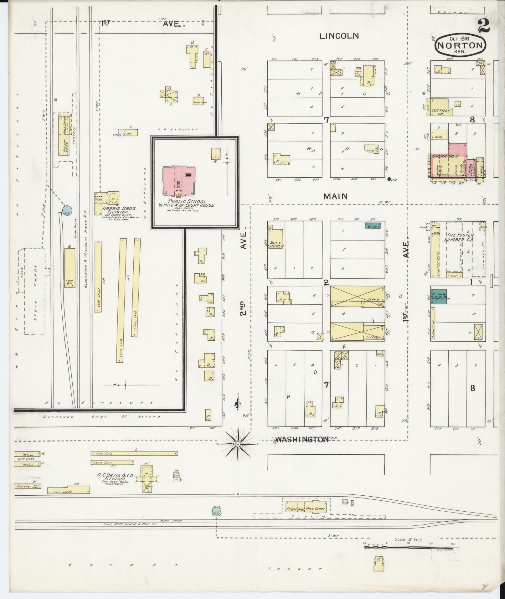 Sanborn Fire Insurance Map from Norton, Norton County, Kansas (1893), Sheet #0002 - Complete Map Set gallery image, historic Sanborn map, vintage wall art, Kansas Kansas