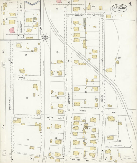 Sanborn Fire Insurance Map from Los Gatos, Santa Clara County, California (1904), Sheet #0004 - Historic Sanborn Fire Insurance Map Print, vintage old map wall art, antique decor, genealogy gift, California California map