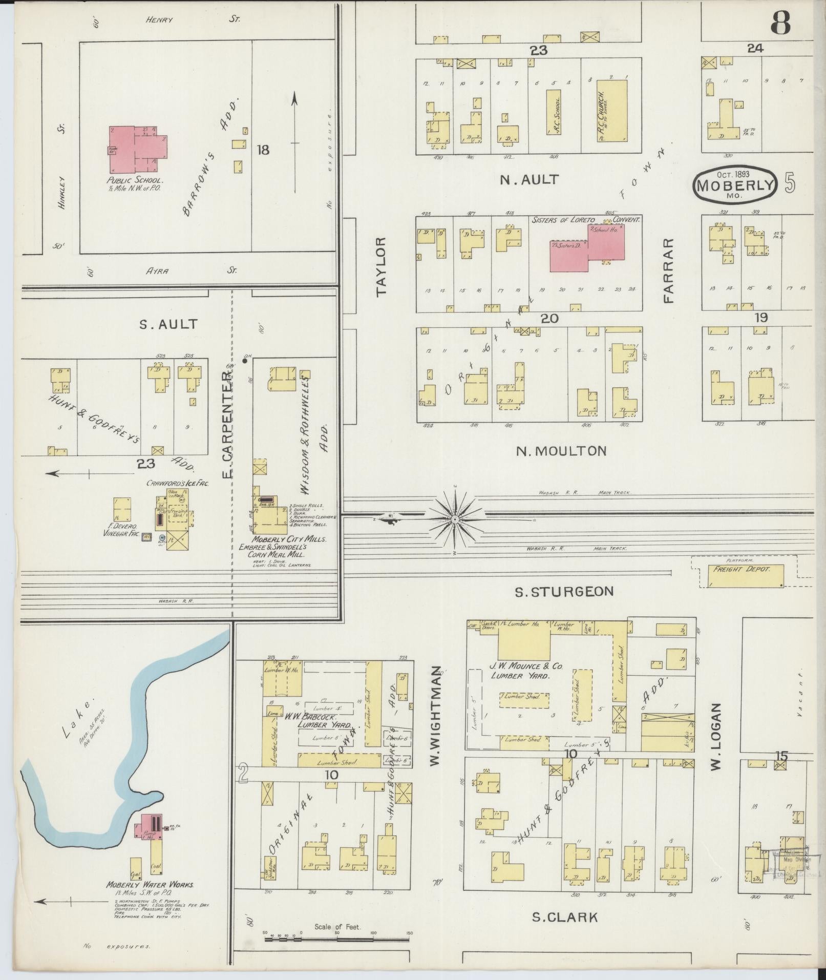 Sanborn Fire Insurance Map from Moberly, Randolph County, Missouri (1893), Sheet #0008 - Historic Sanborn Fire Insurance Map Print, vintage old map wall art, antique decor, genealogy gift, Missouri Missouri map