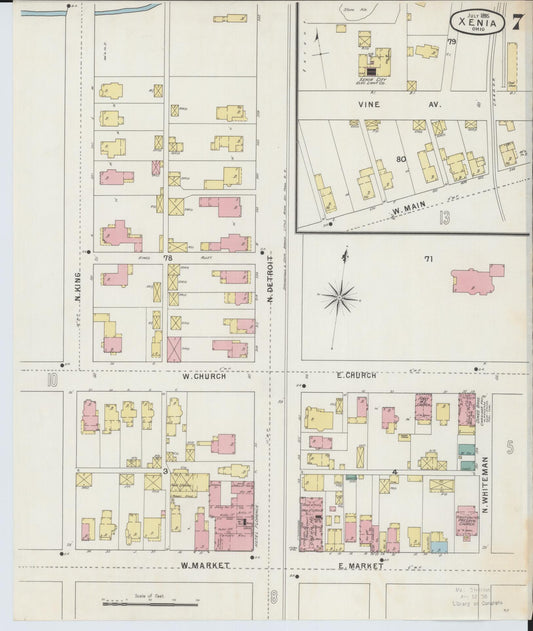 Sanborn Fire Insurance Map from Xenia, Greene County, Ohio (1895), Sheet #0007 - Historic Sanborn Fire Insurance Map Print, vintage old map wall art, antique decor, genealogy gift, Ohio Ohio map