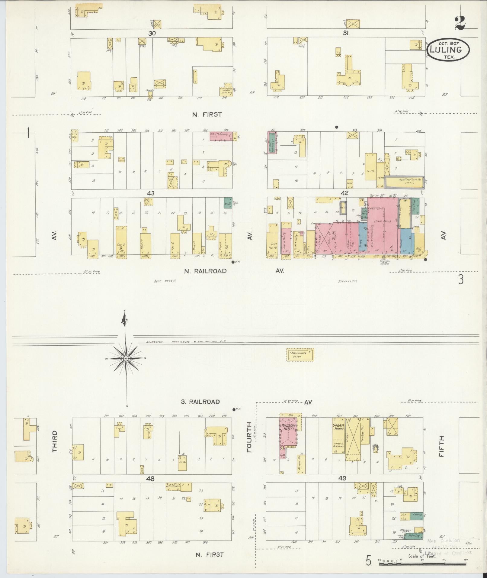 Sanborn Fire Insurance Map from Luling, Caldwell County, Texas (1907), Sheet #0002 - Historic Sanborn Fire Insurance Map Print, vintage old map wall art, antique decor, genealogy gift, Texas Texas map