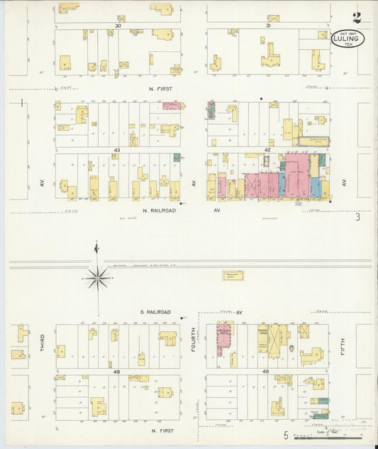 Sanborn Fire Insurance Map from Luling, Caldwell County, Texas (1907), Sheet #0002 - Historic Sanborn Fire Insurance Map Print, vintage old map wall art, antique decor, genealogy gift, Texas Texas map