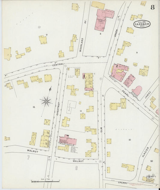 Sanborn Fire Insurance Map from Gardner, Worcester County, Massachusetts (1895), Sheet #0008 - Historic Sanborn Fire Insurance Map Print, vintage old map wall art, antique decor, genealogy gift, Massachusetts Massachusetts map