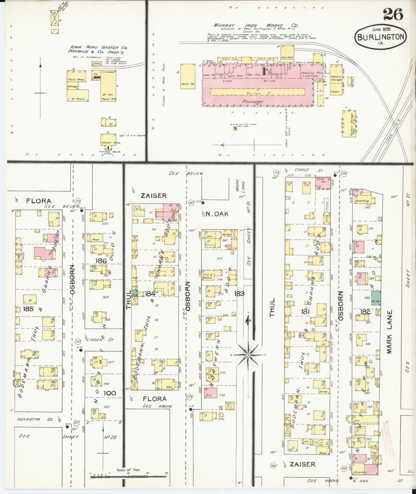 Sanborn Fire Insurance Map from Burlington, Des Moines County, Iowa (1892), Sheet #0026 - Historic Sanborn Fire Insurance Map Print, vintage old map wall art