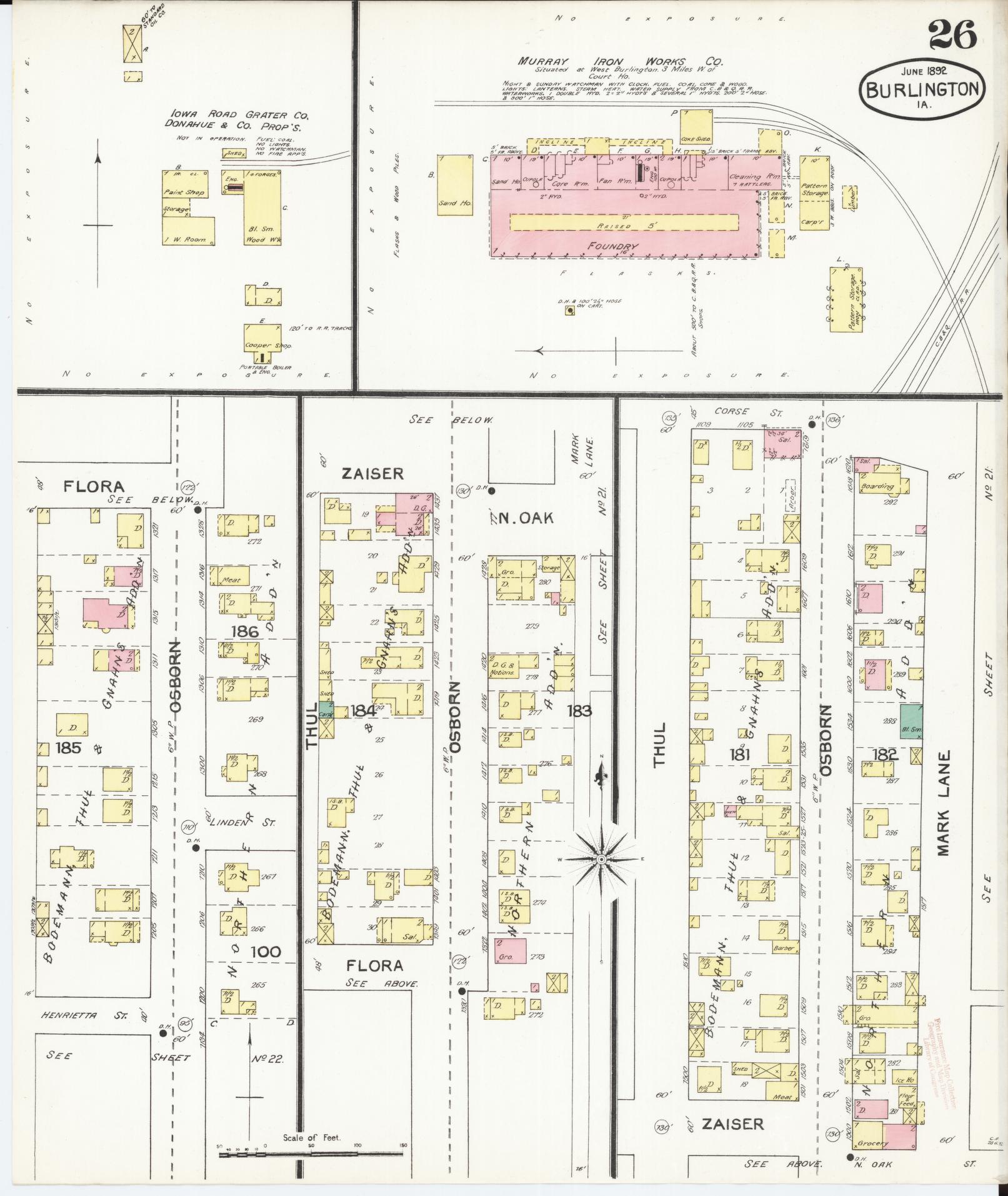 Sanborn Fire Insurance Map from Burlington, Des Moines County, Iowa (1892), Sheet #0026 - Historic Sanborn Fire Insurance Map Print, vintage old map wall art