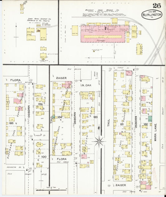 Sanborn Fire Insurance Map from Burlington, Des Moines County, Iowa (1892), Sheet #0026 - Historic Sanborn Fire Insurance Map Print, vintage old map wall art
