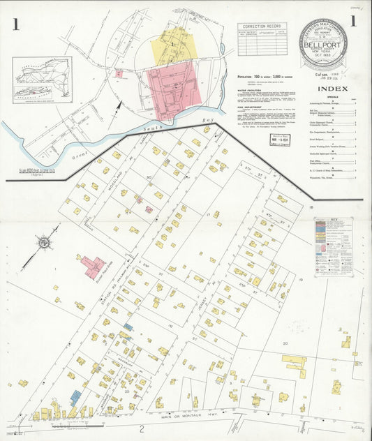 Sanborn Fire Insurance Map from Bellport, Suffolk County, New York (1933), Sheet #0001 - Complete Map Set gallery image, historic Sanborn map, vintage wall art, New York New York