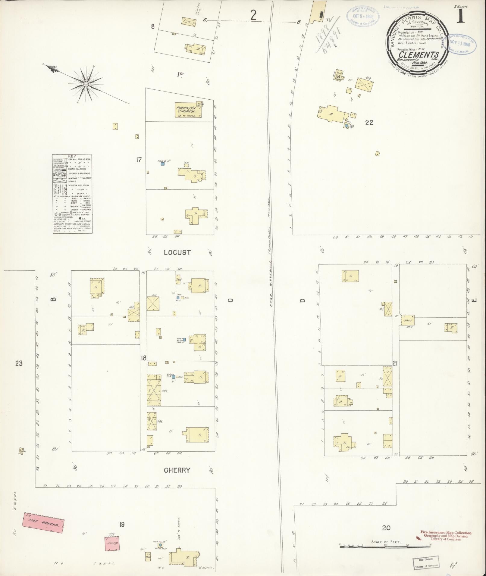 Sanborn Fire Insurance Map from Clements, San Joaquin County, California (1898), Sheet #0001 - Complete Map Set gallery image, historic Sanborn map, vintage wall art, California California