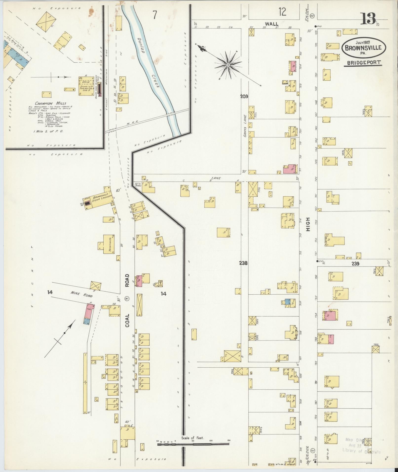 Sanborn Fire Insurance Map from Brownsville, Fayette County, Pennsylvania (1907), Sheet #0013 - Historic Sanborn Fire Insurance Map Print, vintage old map wall art, antique decor, genealogy gift, Pennsylvania Pennsylvania map
