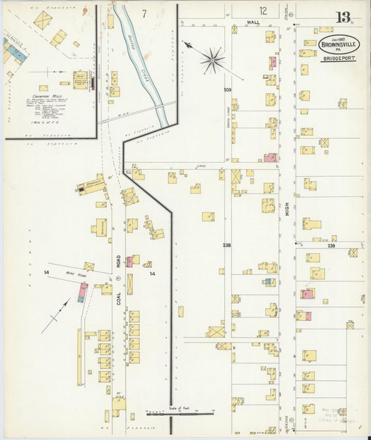 Sanborn Fire Insurance Map from Brownsville, Fayette County, Pennsylvania (1907), Sheet #0013 - Historic Sanborn Fire Insurance Map Print, vintage old map wall art, antique decor, genealogy gift, Pennsylvania Pennsylvania map
