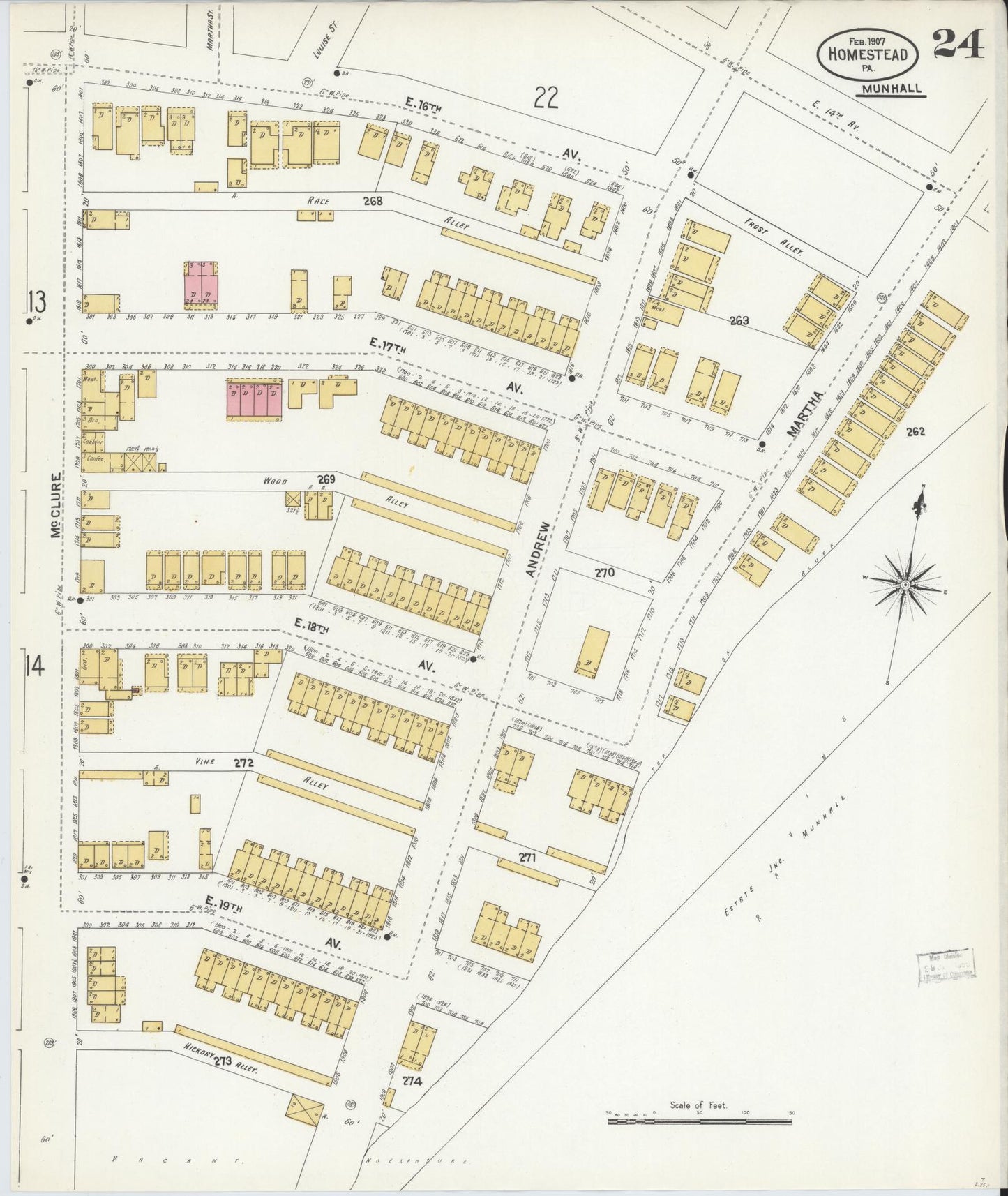 Sanborn Fire Insurance Map from Homestead, Allegheny County, Pennsylvania (1907), Sheet #0024 - Complete Map Set gallery image, historic Sanborn map, vintage wall art, Pennsylvania Pennsylvania