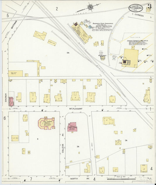 Sanborn Fire Insurance Map from Pittsburg, Camp County, Texas (1911), Sheet #0003 - Historic Sanborn Fire Insurance Map Print, vintage old map wall art, antique decor, genealogy gift, Texas Texas map
