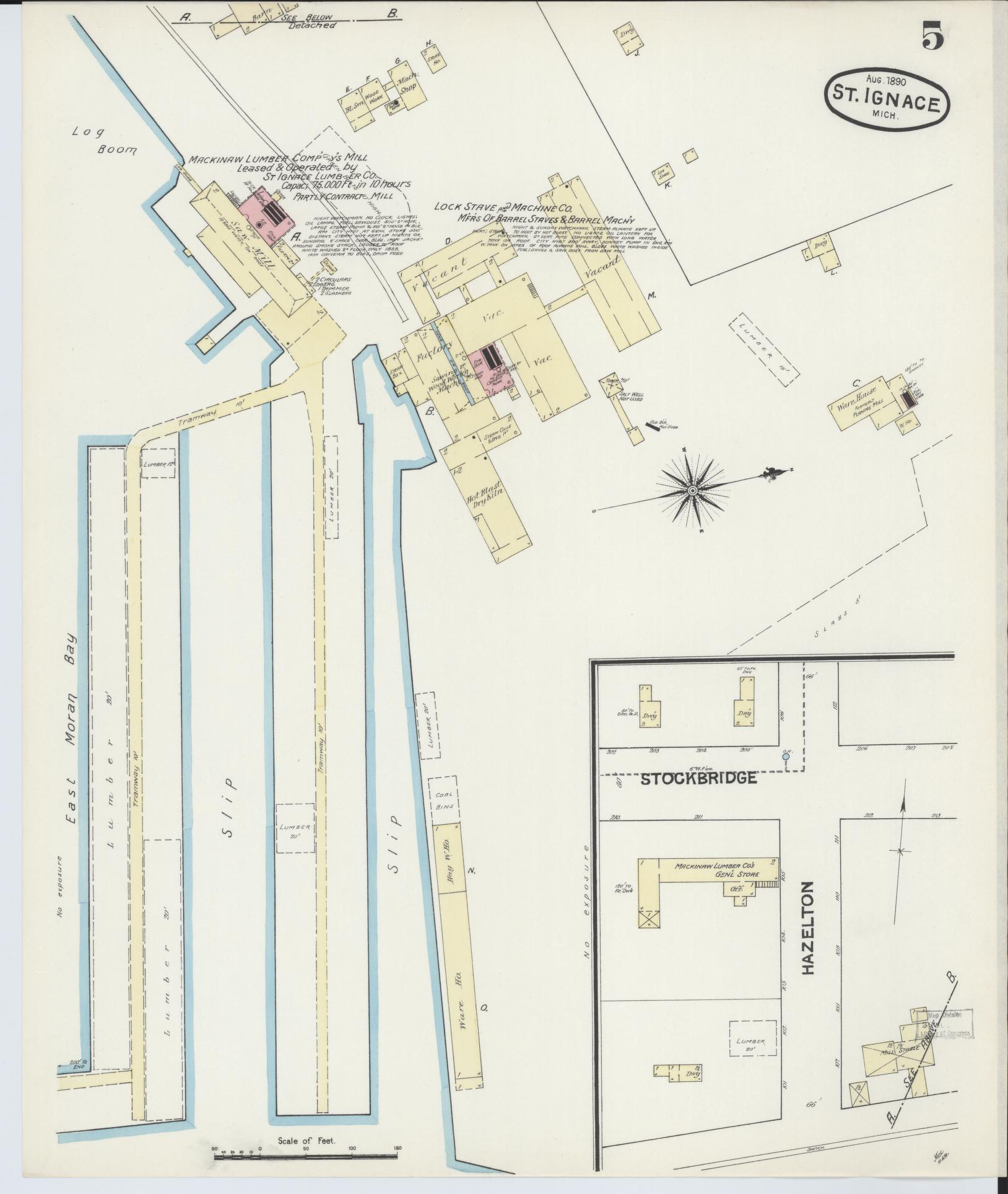 Sanborn Fire Insurance Map from Saint Ignace, Mackinac County, Michigan (1890), Sheet #0005 - Complete Map Set gallery image, historic Sanborn map, vintage wall art, Michigan Michigan