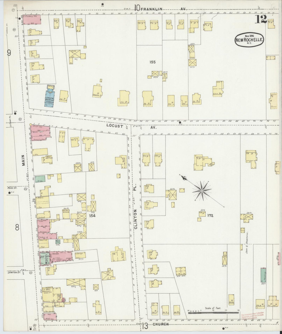 Sanborn Fire Insurance Map from New Rochelle, Westchester County, New York (1896), Sheet #0012 - Historic Sanborn Fire Insurance Map Print, vintage old map wall art, antique decor, genealogy gift, New York New York map