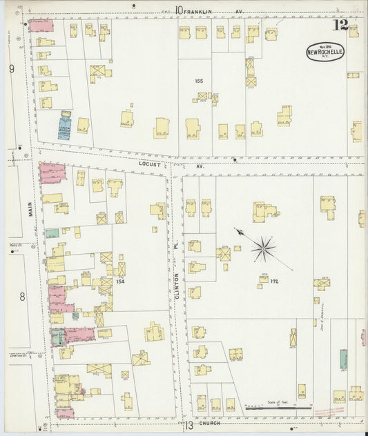Sanborn Fire Insurance Map from New Rochelle, Westchester County, New York (1896), Sheet #0012 - Historic Sanborn Fire Insurance Map Print, vintage old map wall art, antique decor, genealogy gift, New York New York map