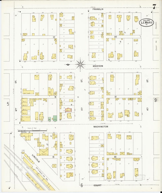 Sanborn Fire Insurance Map from Le Mars, Plymouth County, Iowa (1899), Sheet #0007 - Historic Sanborn Fire Insurance Map Print, vintage old map wall art