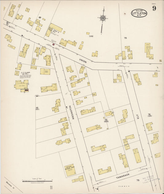 Sanborn Fire Insurance Map from Littleton, Grafton County, New Hampshire (1921), Sheet #0009 - Historic Sanborn Fire Insurance Map Print, vintage old map wall art, antique decor, genealogy gift, New Hampshire New Hampshire map