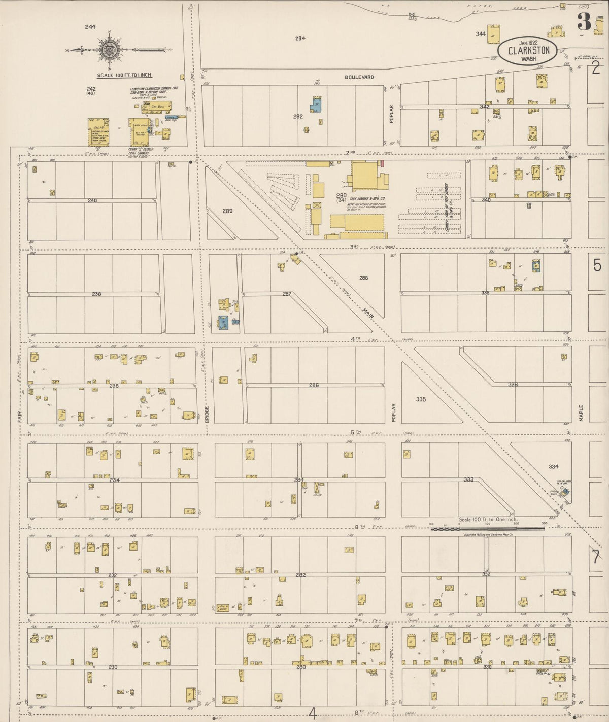 Sanborn Fire Insurance Map from Clarkston, Asotin County, Washington (1922), Sheet #0003 - Historic Sanborn Fire Insurance Map Print, vintage old map wall art, antique decor, genealogy gift, Washington Washington map