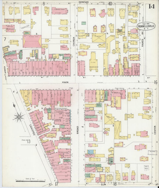 Sanborn Fire Insurance Map from Hornell, Steuben County, New York (1904), Sheet #0014 - Historic Sanborn Fire Insurance Map Print, vintage old map wall art, antique decor, genealogy gift, New York New York map