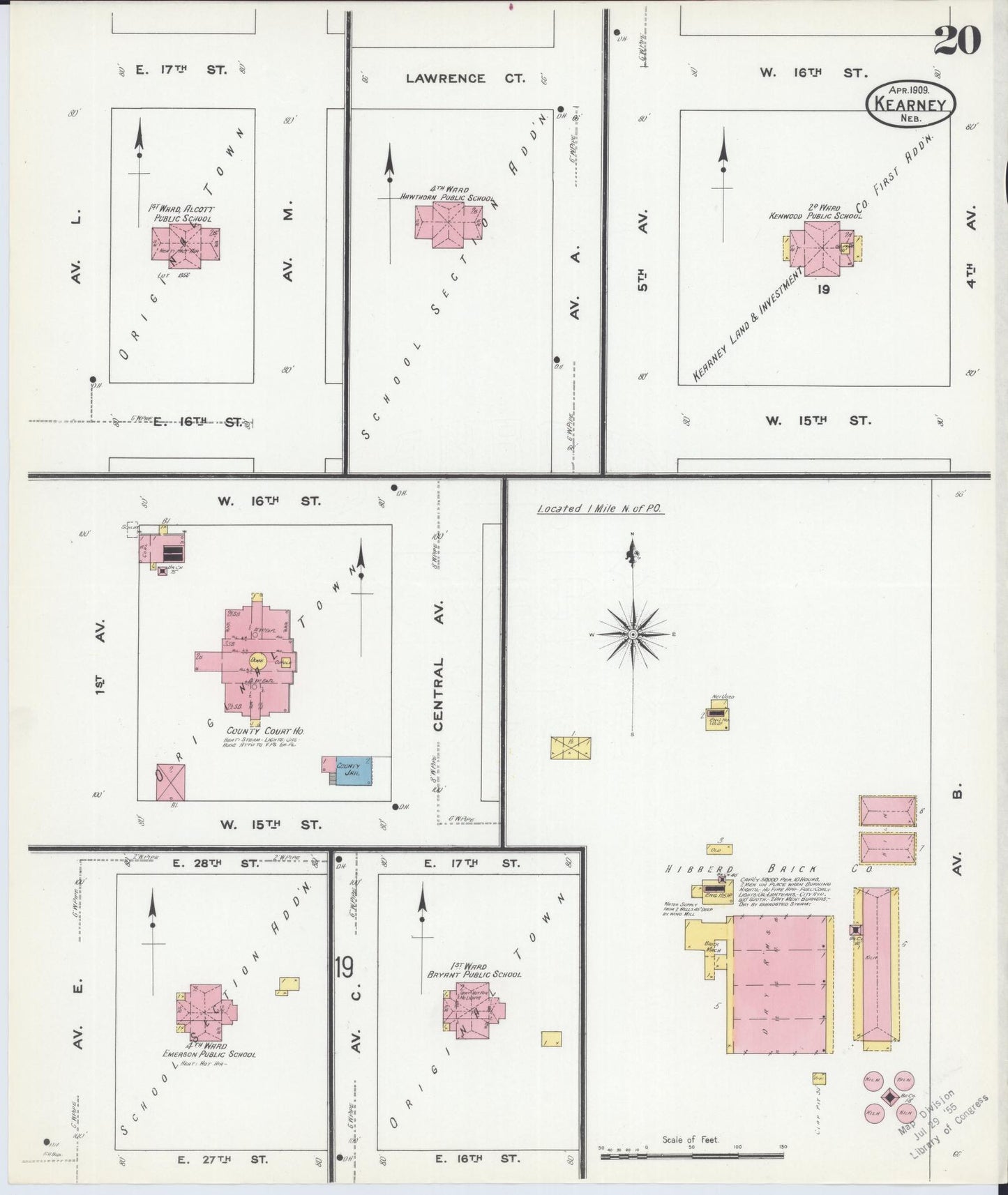 Sanborn Fire Insurance Map from Kearney, Buffalo County, Nebraska (1909), Sheet #0020 - Historic Sanborn Fire Insurance Map Print, vintage old map wall art, antique decor, genealogy gift, Nebraska Nebraska map