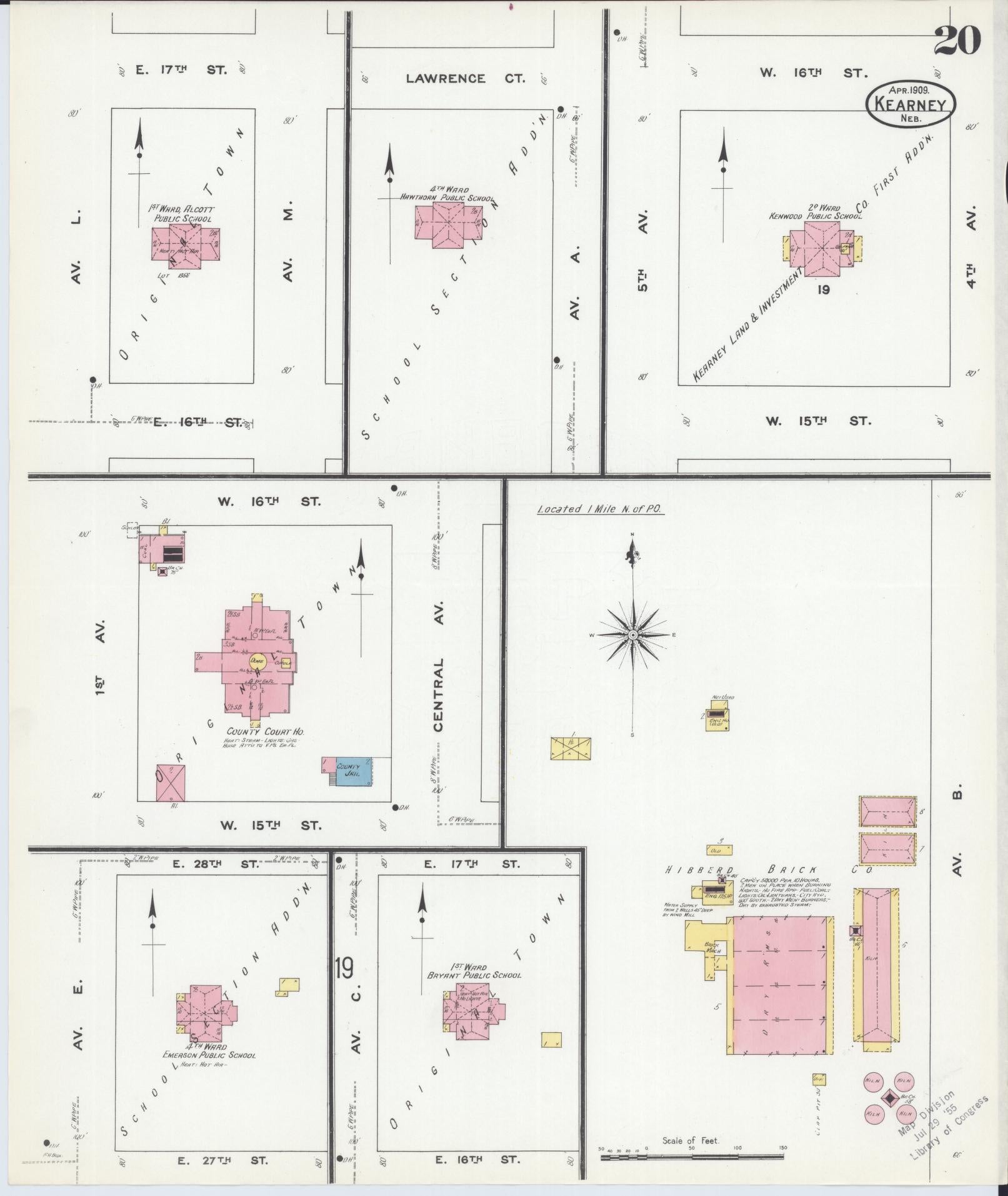 Sanborn Fire Insurance Map from Kearney, Buffalo County, Nebraska (1909), Sheet #0020 - Historic Sanborn Fire Insurance Map Print, vintage old map wall art, antique decor, genealogy gift, Nebraska Nebraska map
