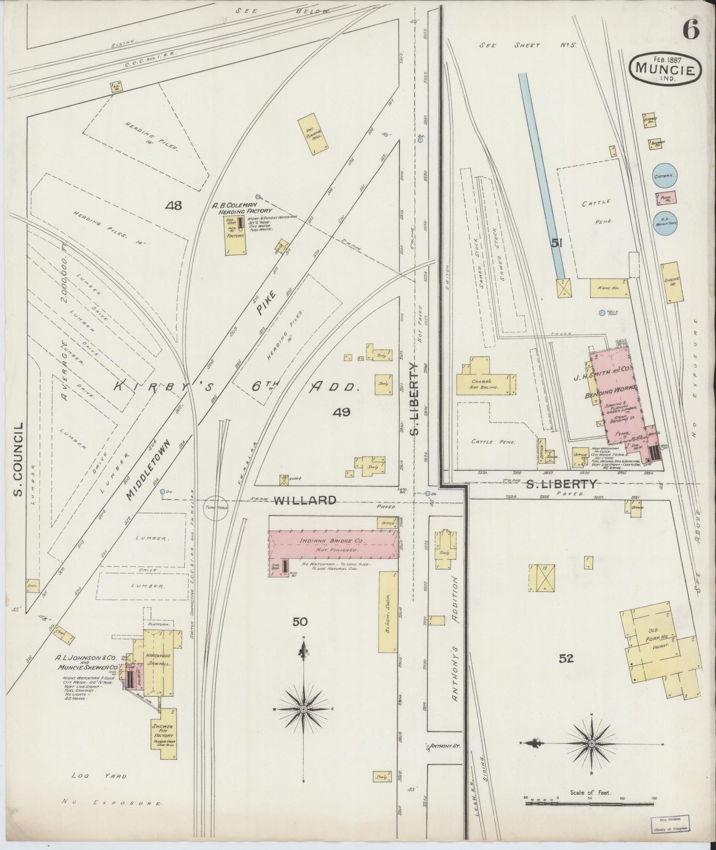 Sanborn Fire Insurance Map from Muncie, Delaware County, Indiana (1887), Sheet #0006 - Complete Map Set gallery image, historic Sanborn map, vintage wall art, Muncie Delaware