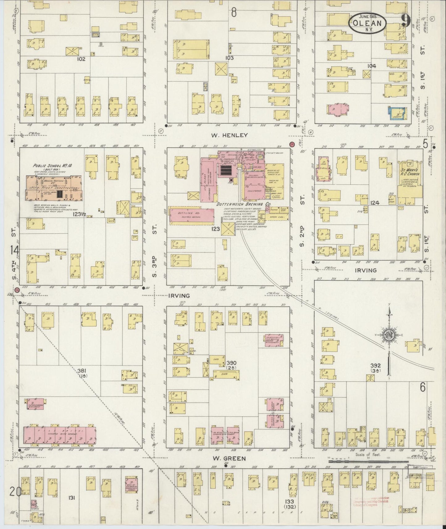Sanborn Fire Insurance Map from Olean, Cattaraugus County, New York (1915), Sheet #0009 - Complete Map Set gallery image, historic Sanborn map, vintage wall art, New York New York