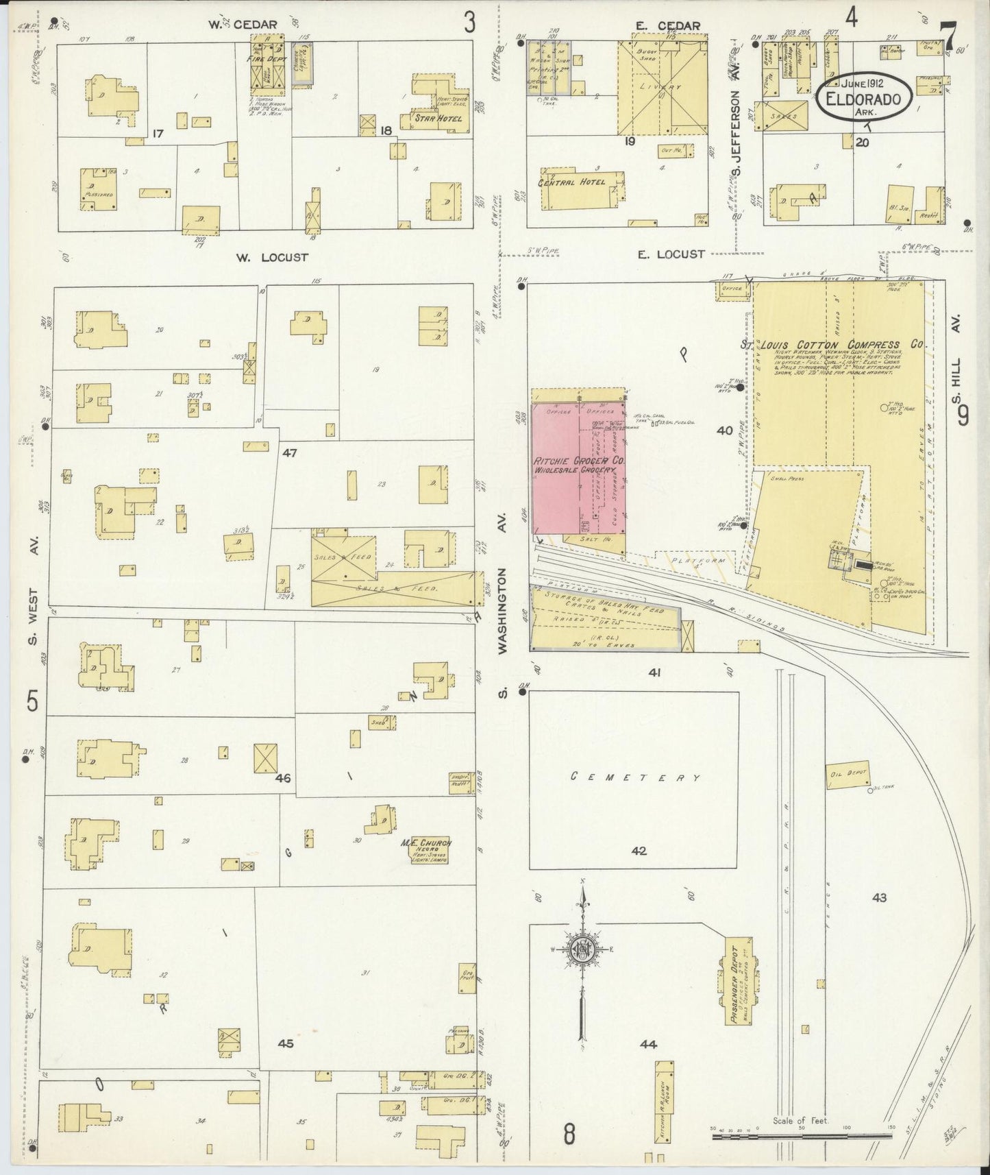 Sanborn Fire Insurance Map from El Dorado, Union County, Arkansas (1912), Sheet #0007 - Historic Sanborn Fire Insurance Map Print, vintage old map wall art, antique decor, genealogy gift, Arkansas Arkansas map