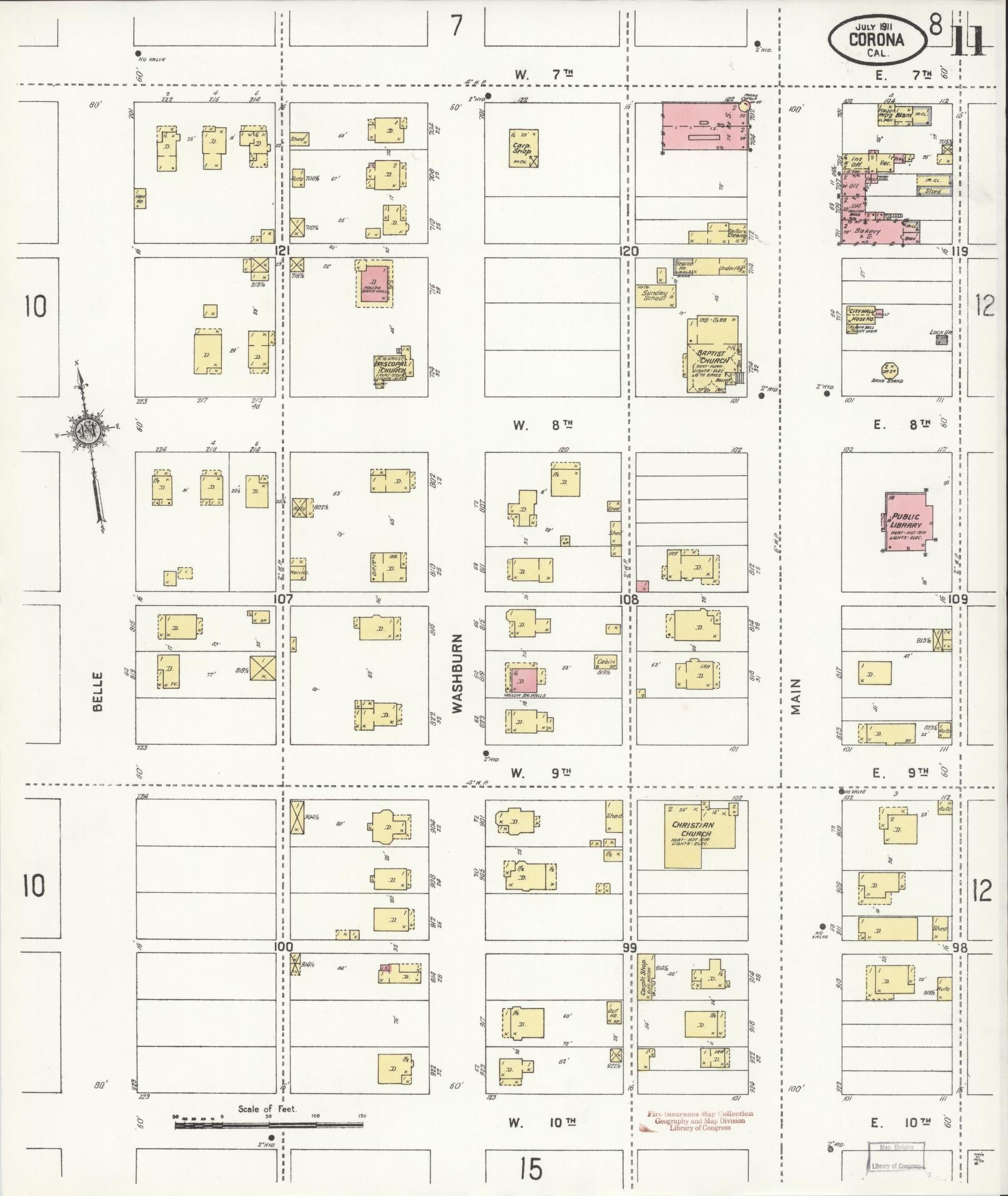 Sanborn Fire Insurance Map from Corona, Riverside County, California (1911), Sheet #0011 - Historic Sanborn Fire Insurance Map Print, vintage old map wall art, antique decor, genealogy gift, California California map