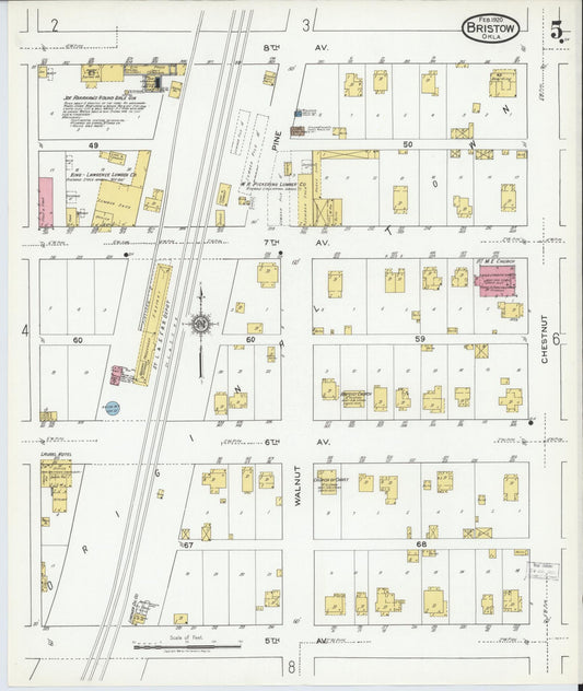 Sanborn Fire Insurance Map from Bristow, Creek County, Oklahoma (1920), Sheet #0005 - Historic Sanborn Fire Insurance Map Print, vintage old map wall art, antique decor, genealogy gift, Oklahoma Oklahoma map